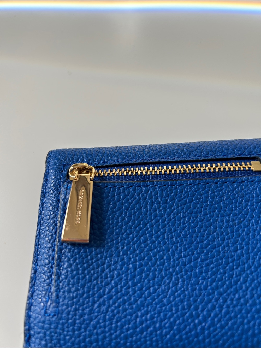 Michael Kors Cobalt Pebbled Leather Envelope Wallet with Gold MK - Picture 6 of 6